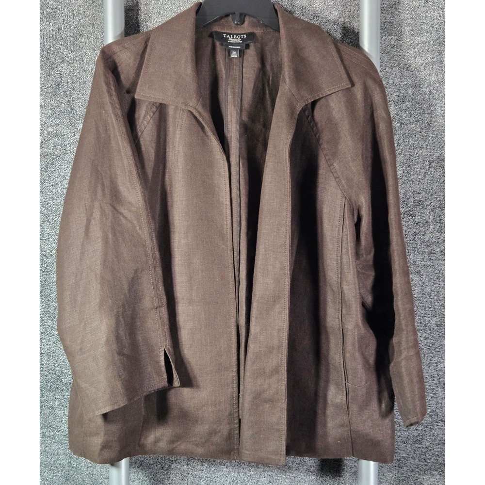 Talbots Woman Petites Pure Irish Linen Open Front Jacket Brown 2X Petite